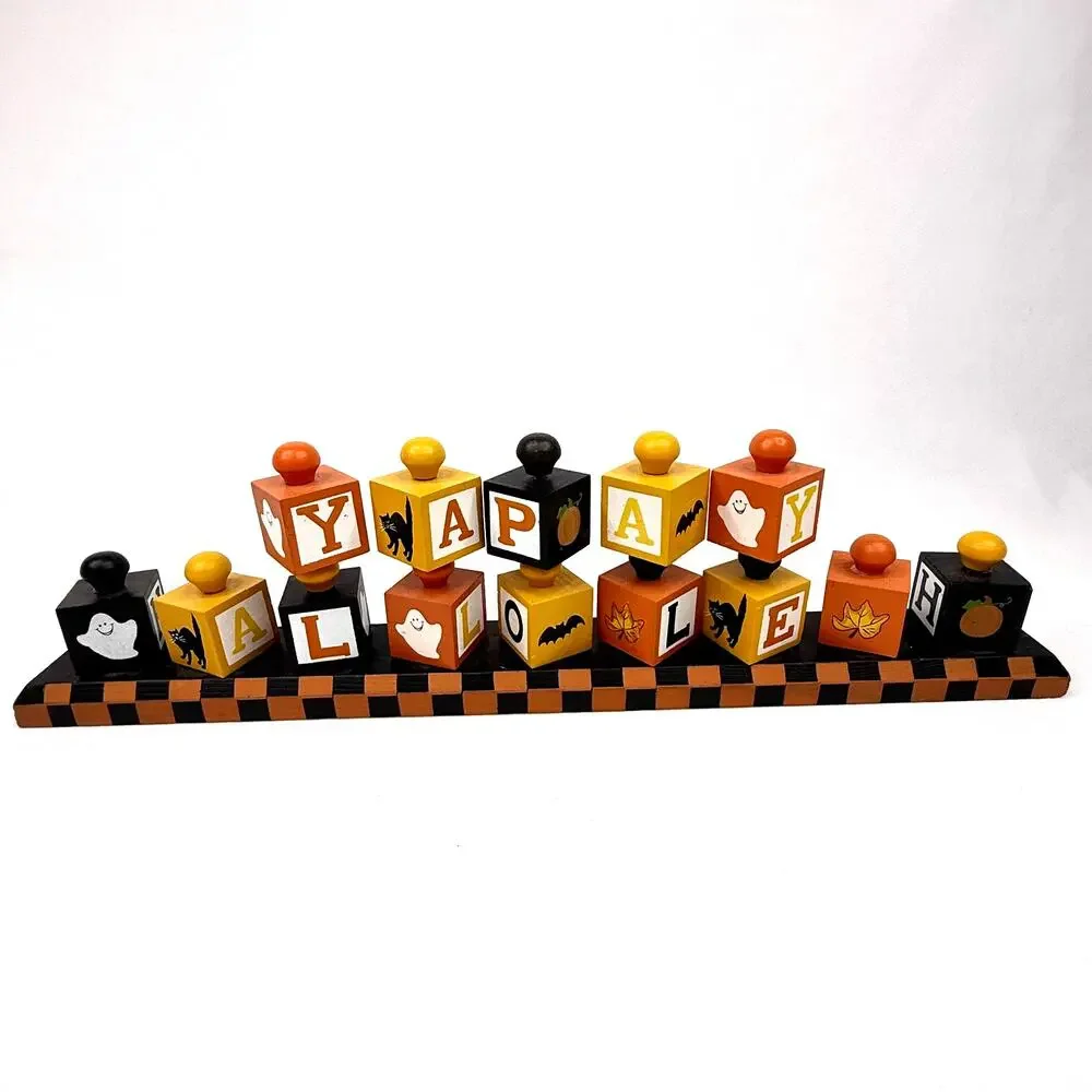 Vintage Happy Halloween Rotating Block Sign
